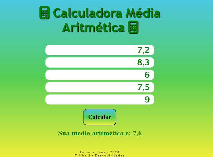 calculadora média aritmética de 5 números